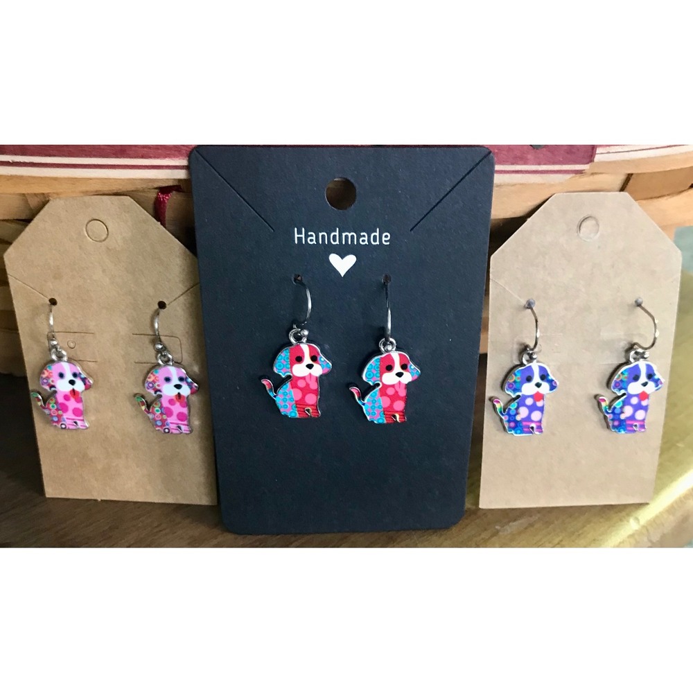 Handmade Colorful Dog Puppy Drop Earrings 3 Pairs Surgical Steel 
Ear Wires
